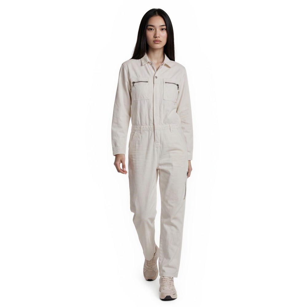 Free People Jumpsuit Women's Size 26 Off White 100% Cotton Denim Utility L/S